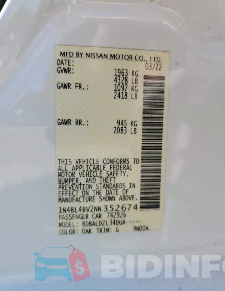 1N4BL4BV2NN352674 Photo# 13