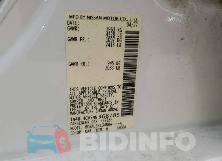 1N4BL4CV5NN368785 Photo# 12