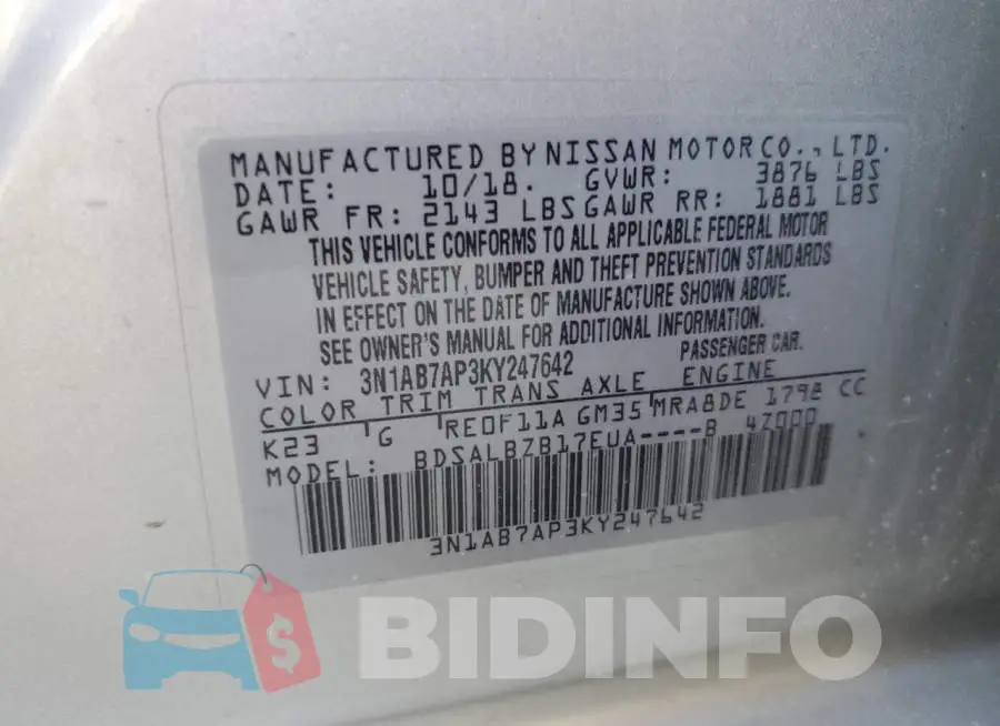 3N1AB7AP3KY247642 Photo# 12