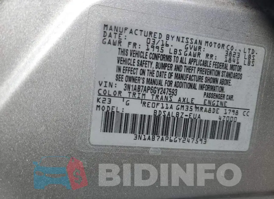 3N1AB7AP6GY247593 Photo# 12