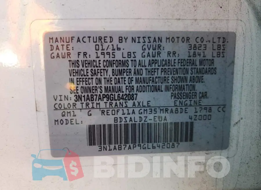 3N1AB7AP9GL642087 Photo# 13