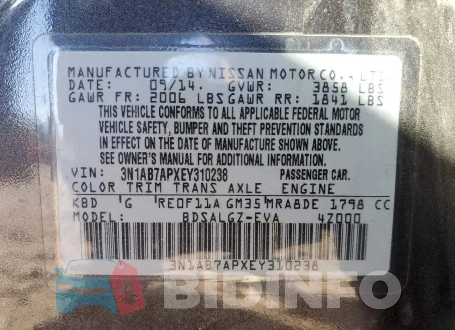 3N1AB7APXEY310238 Photo# 13
