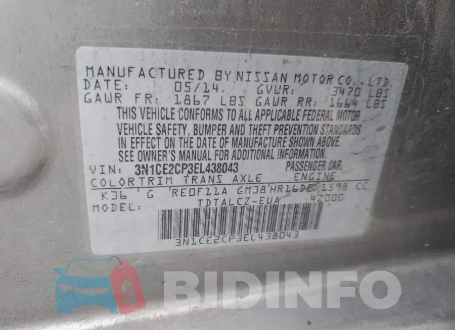 3N1CE2CP3EL438043 Photo# 12