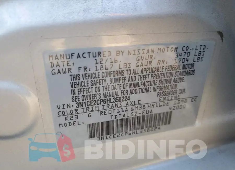 3N1CE2CP6HL358224 Photo# 13
