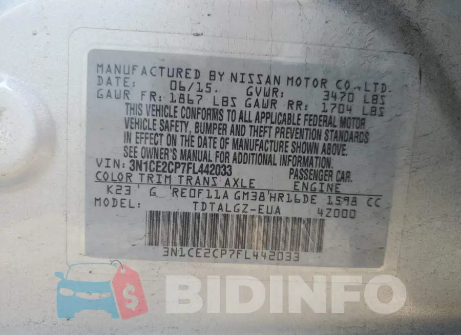3N1CE2CP7FL442033 Photo# 12