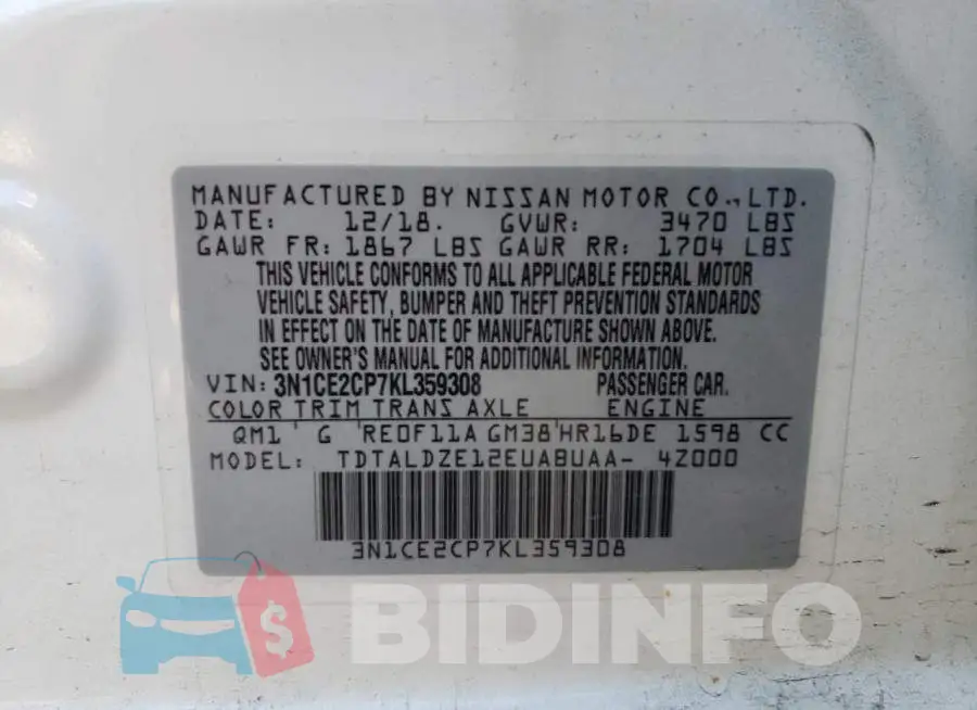 3N1CE2CP7KL359308 Photo# 12