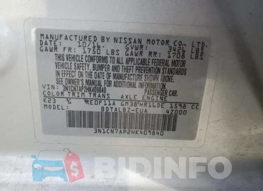 3N1CN7AP2HK409840 Photo# 12