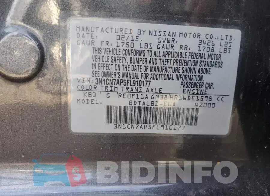 3N1CN7AP5FL910177 Photo# 12