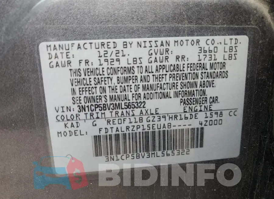 3N1CP5BV3ML565322 Photo# 13