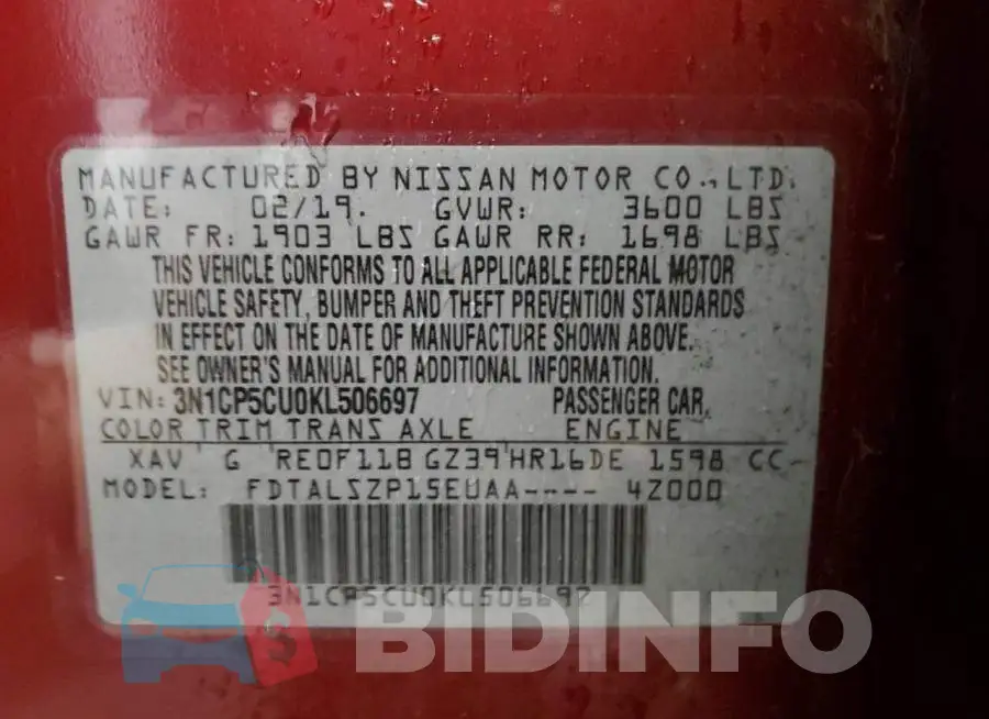 3N1CP5CU0KL506697 Photo# 12