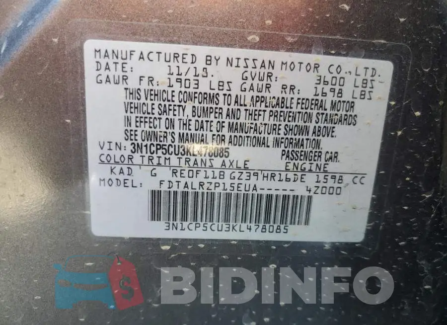 3N1CP5CU3KL478085 Photo# 12
