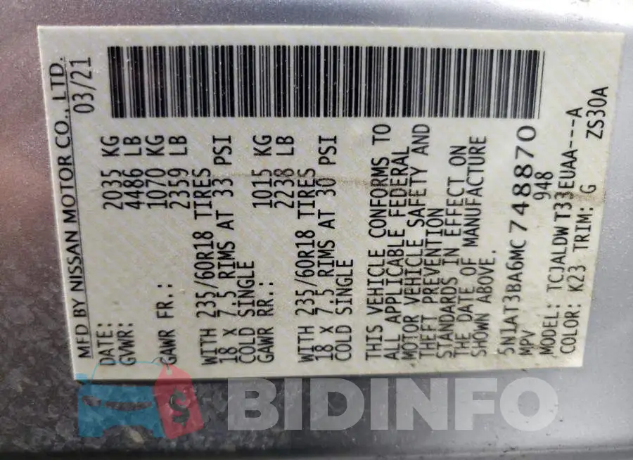 5N1AT3BA6MC748870 Photo# 13