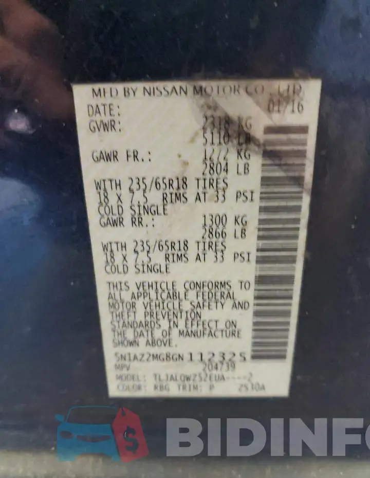 5N1AZ2MG8GN112325 Photo# 14