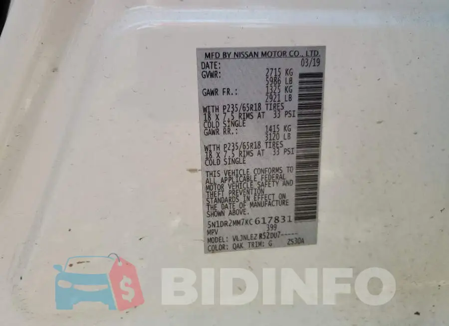 5N1DR2MM7KC617831 Photo# 14
