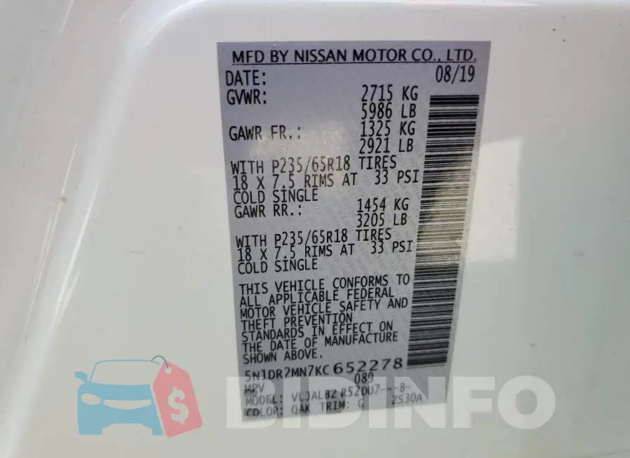 5N1DR2MN7KC652278 Photo# 12