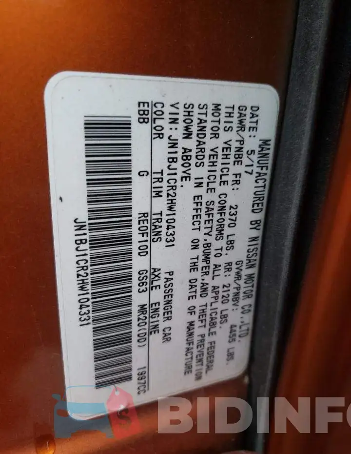 JN1BJ1CR2HW104331 Photo# 14