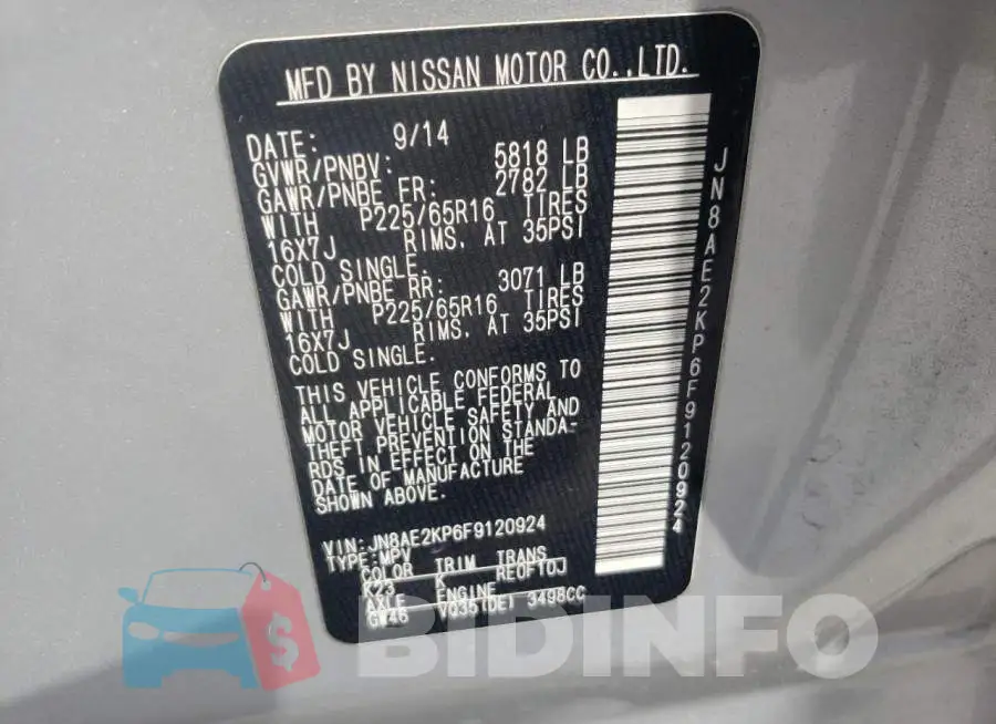 JN8AE2KP6F9120924 Photo# 14