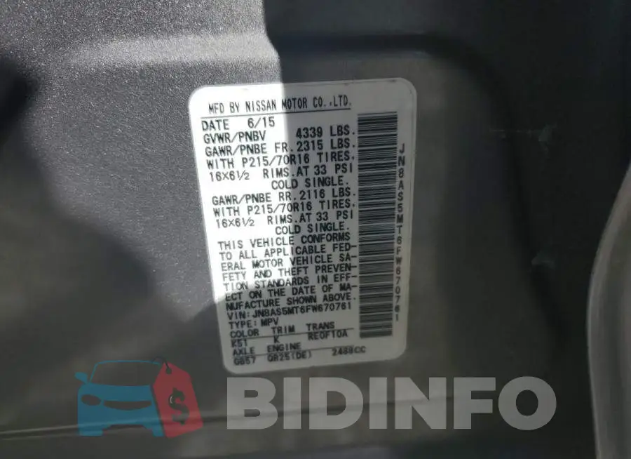 JN8AS5MT6FW670761 Photo# 13