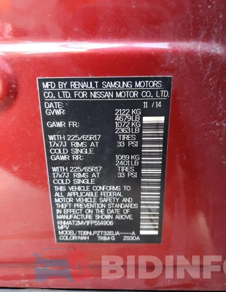 KNMAT2MV1FP514906 Photo# 14