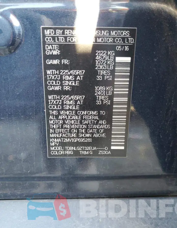KNMAT2MV1GP695281 Photo# 12