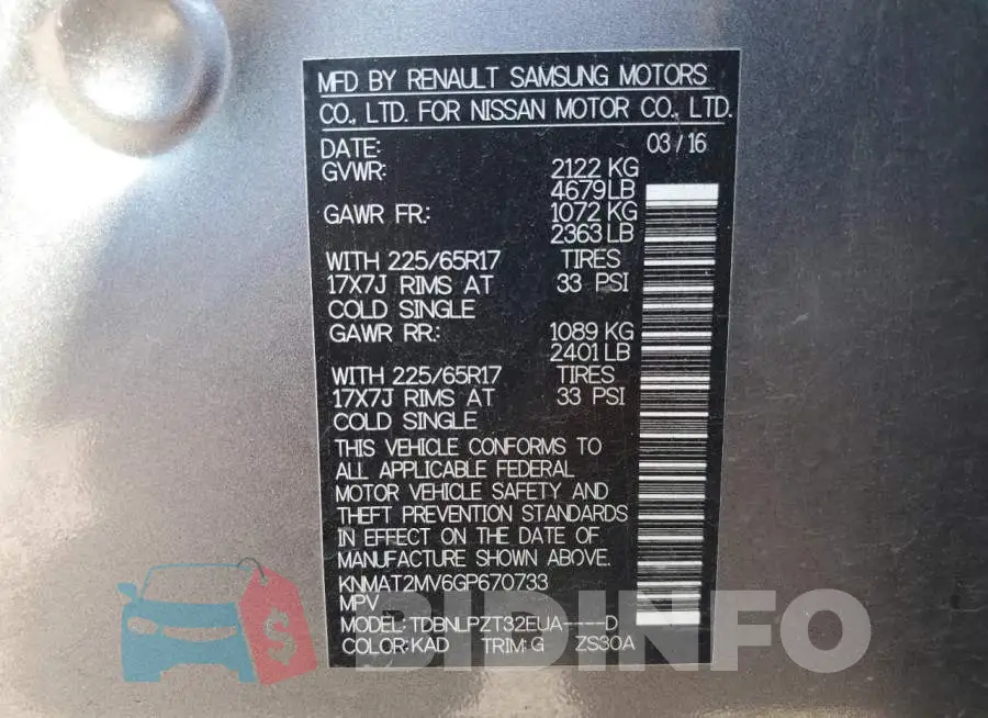 KNMAT2MV6GP670733 Photo# 12