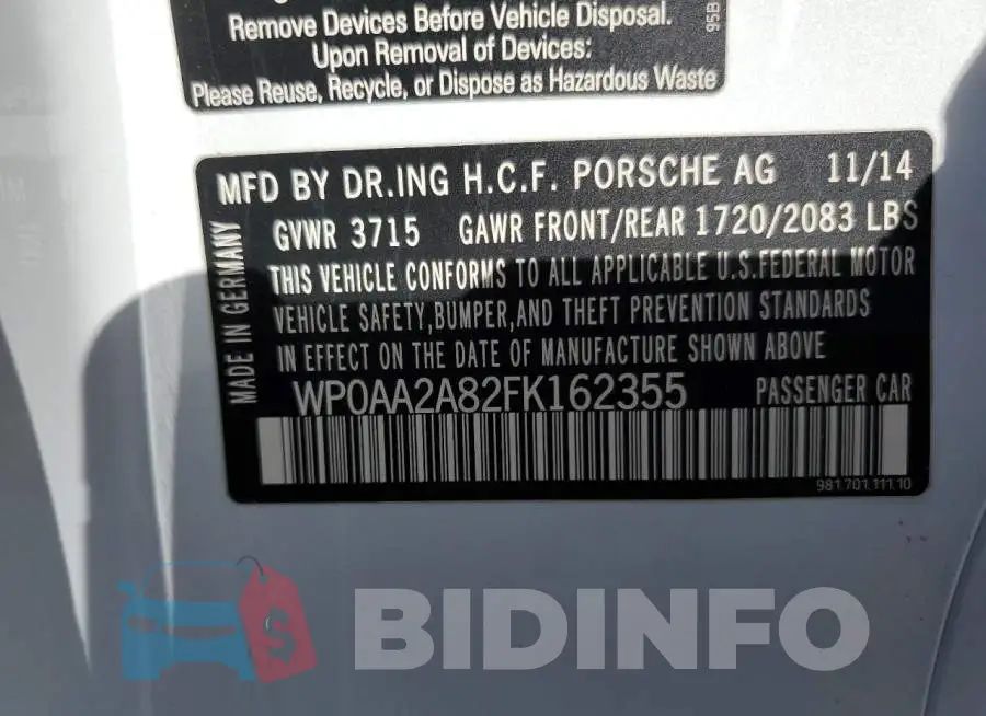 WP0AA2A82FK162355 Photo# 12