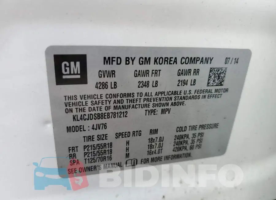 KL4CJDSB8EB781212 Photo# 13