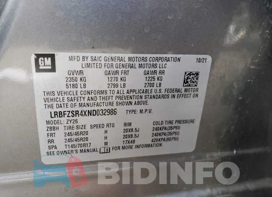 LRBFZSR4XND032986 Photo# 13