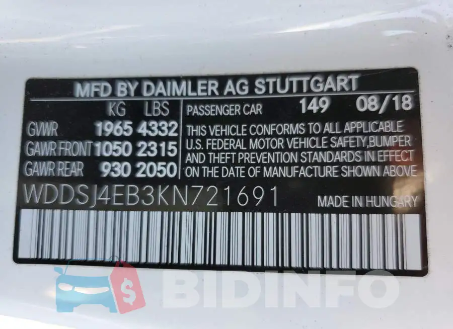 WDDSJ4EB3KN721691 Photo# 12