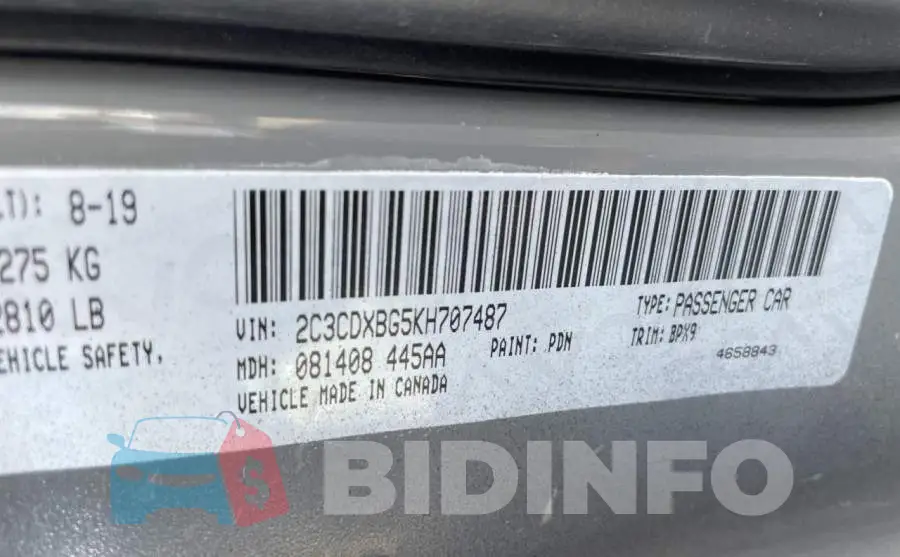 2C3CDXBG5KH707487 Photo# 10