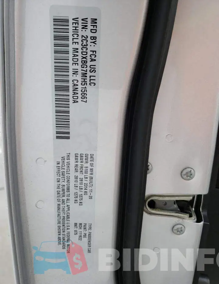 2C3CDXBG7MH515667 Photo# 12