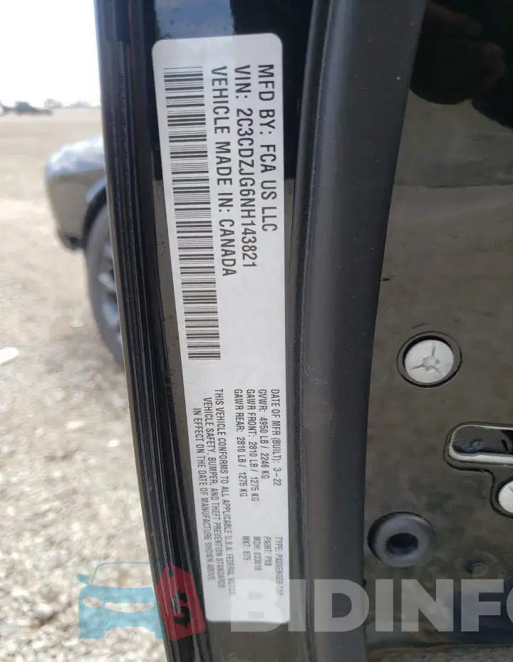 2C3CDZJG6NH143821 Photo# 10