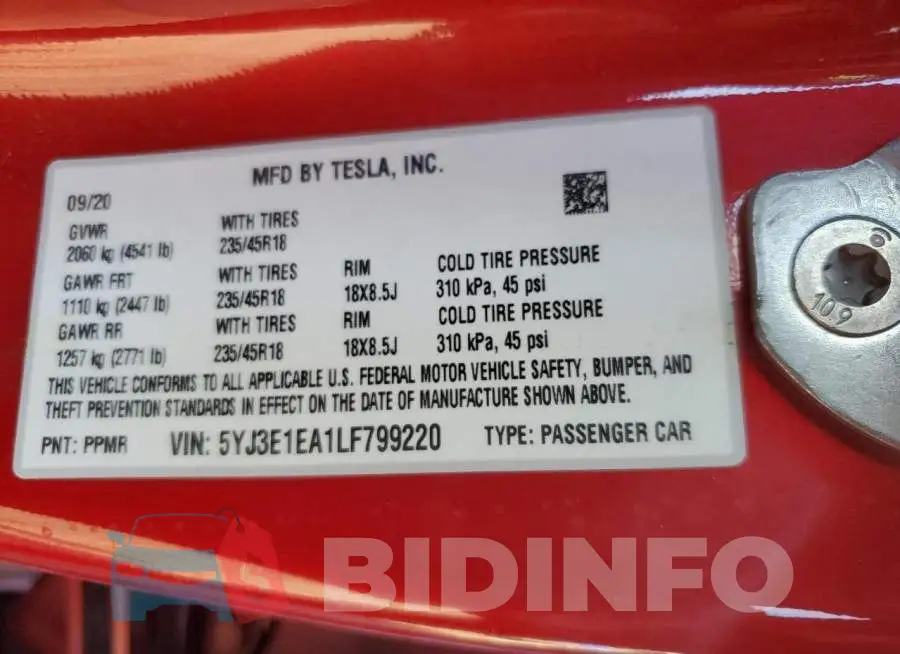 5YJ3E1EA1LF799220 Photo# 12