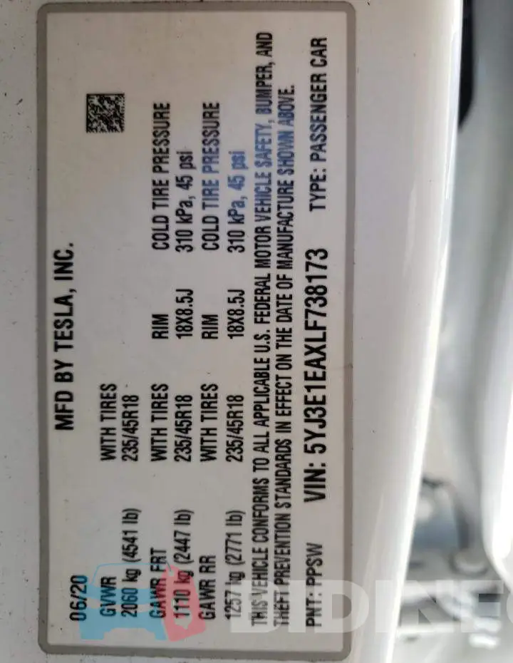 5YJ3E1EAXLF738173 Photo# 13