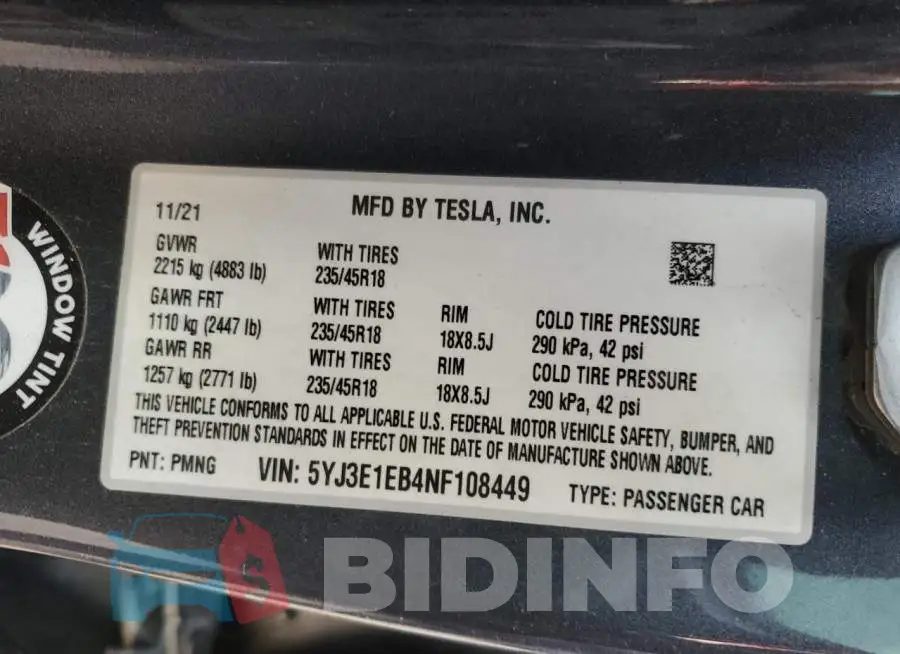 5YJ3E1EB4NF108449 Photo# 12