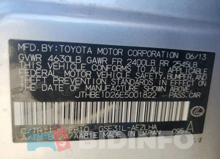 JTHBE1D26E5001822 Photo# 12