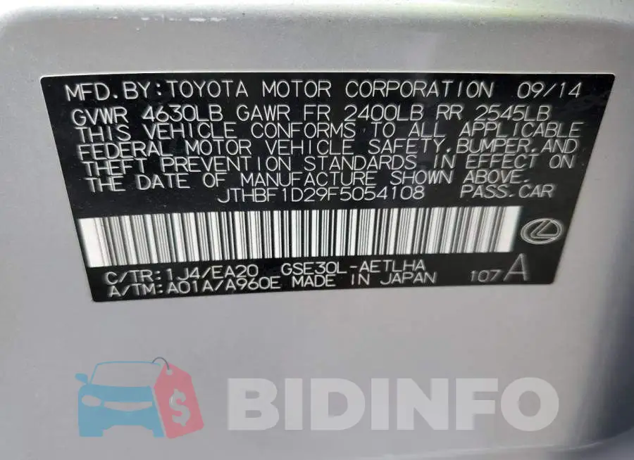 JTHBF1D29F5054108 Photo# 12