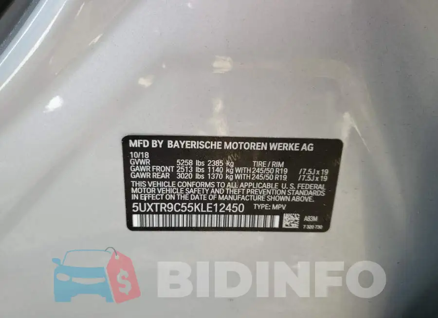 5UXTR9C55KLE12450 Photo# 12