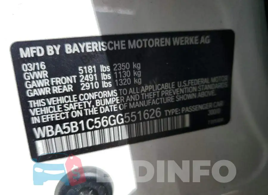 WBA5B1C56GG551626 Photo# 13