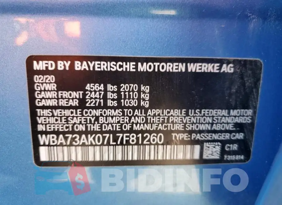 WBA73AK07L7F81260 Photo# 13