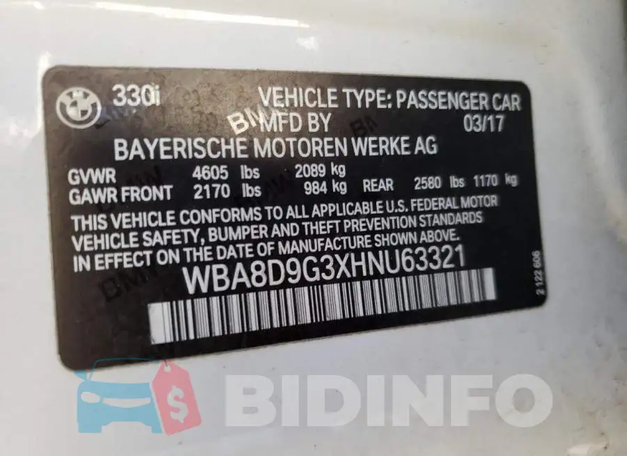 WBA8D9G3XHNU63321 Photo# 13