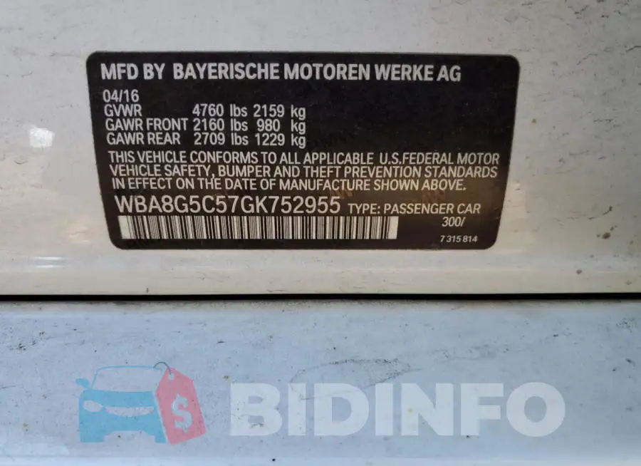 WBA8G5C57GK752955 Photo# 13