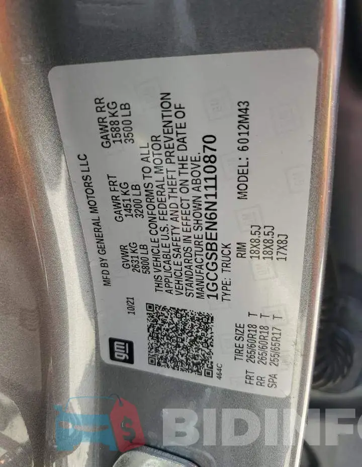 1GCGSBEN6N1110870 Photo# 12