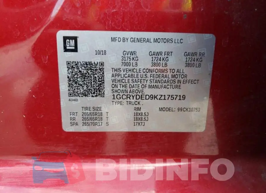 1GCRYDED9KZ175719 Photo# 12