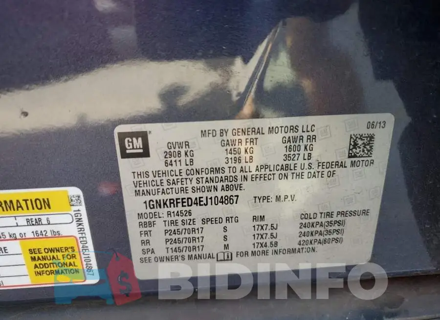 1GNKRFED4EJ104867 Photo# 13