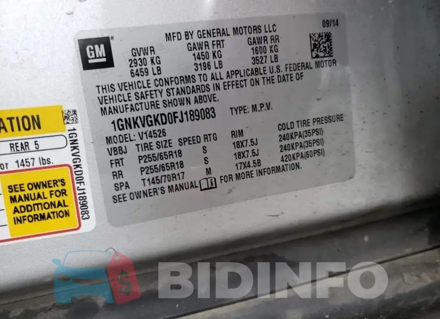 1GNKVGKD0FJ189083 Photo# 13