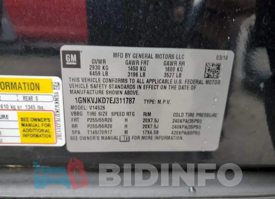 1GNKVJKD7EJ311787 Photo# 13