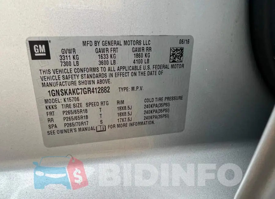 1GNSKAKC7GR412882 Photo# 10