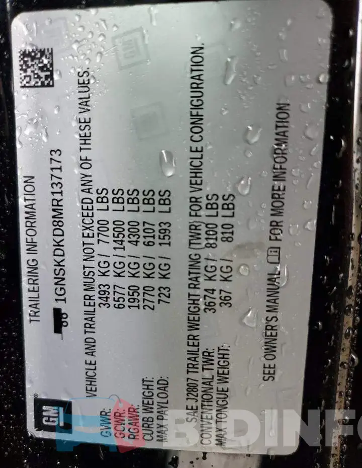 1GNSKDKD8MR137173 Photo# 13