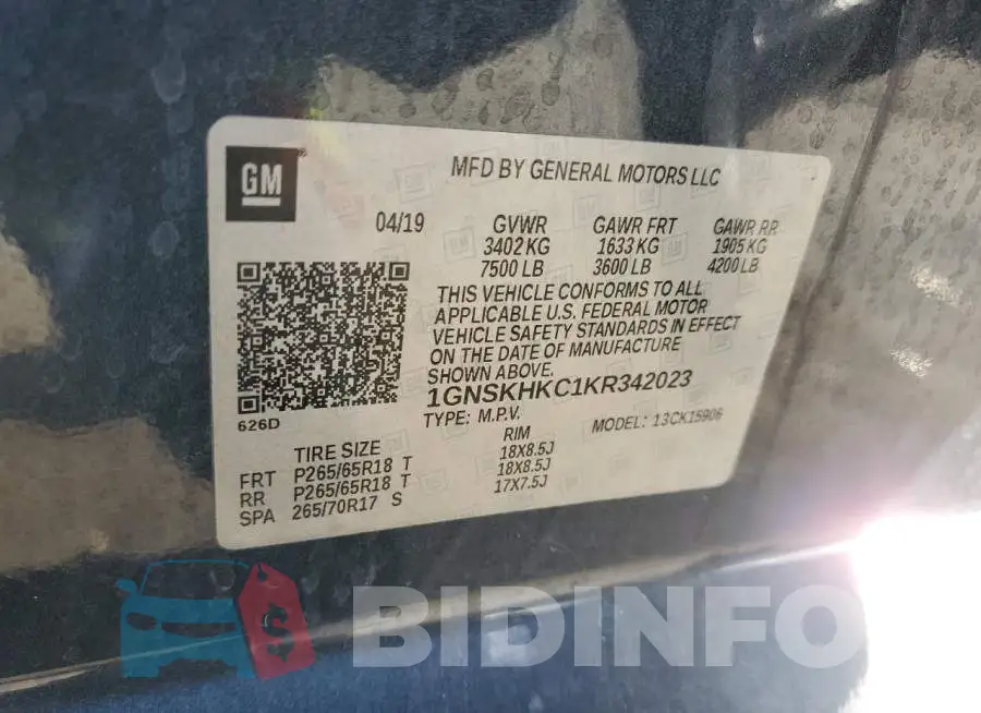 1GNSKHKC1KR342023 Photo# 13